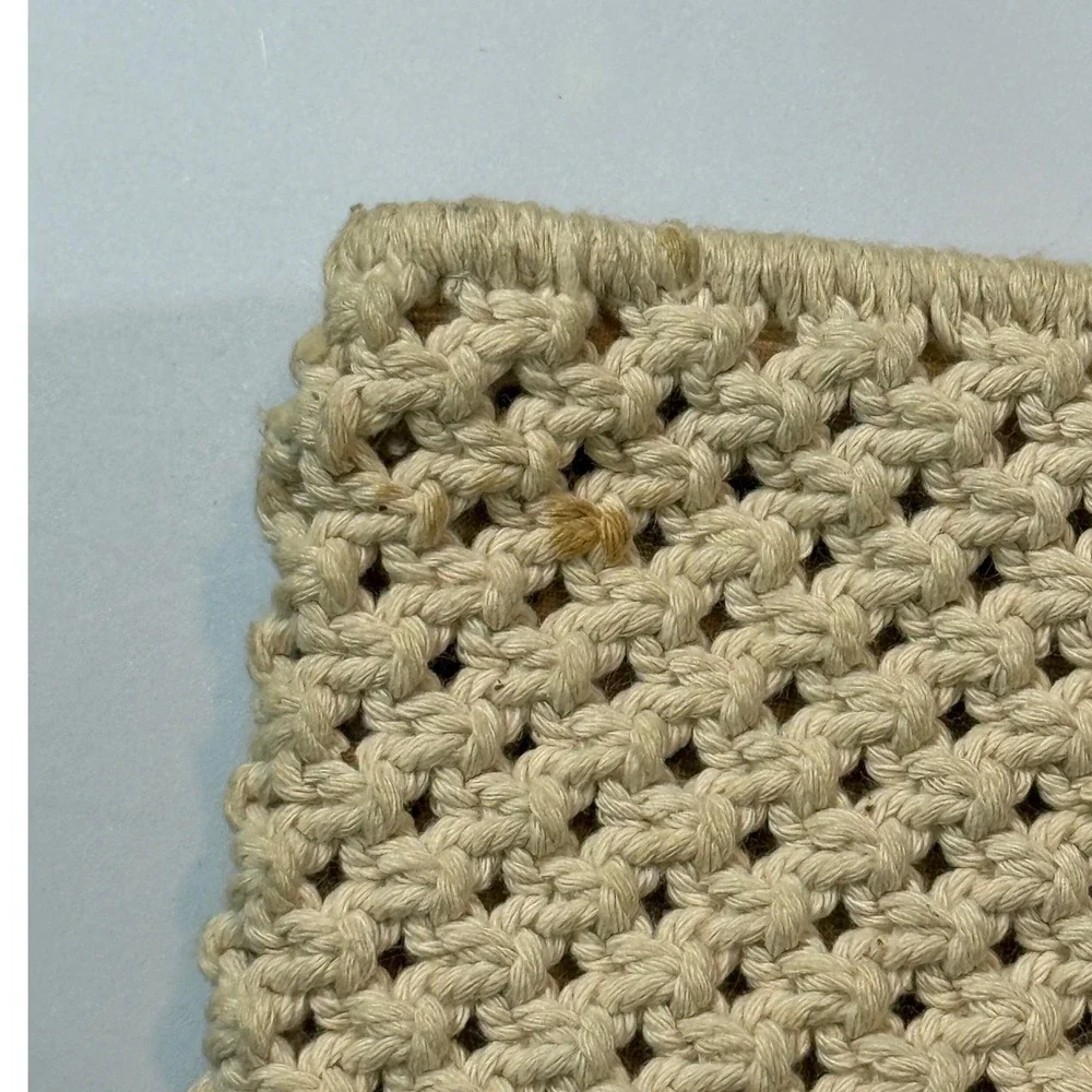 VTG Macrame Woven Wristlet Clutch Purse Bag Cream‎ Beige Boho Coastal Beachy 70s
